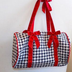 BELVAH Red Black & White Houndstooth Cloth Quilted Bag w/Bow Detail